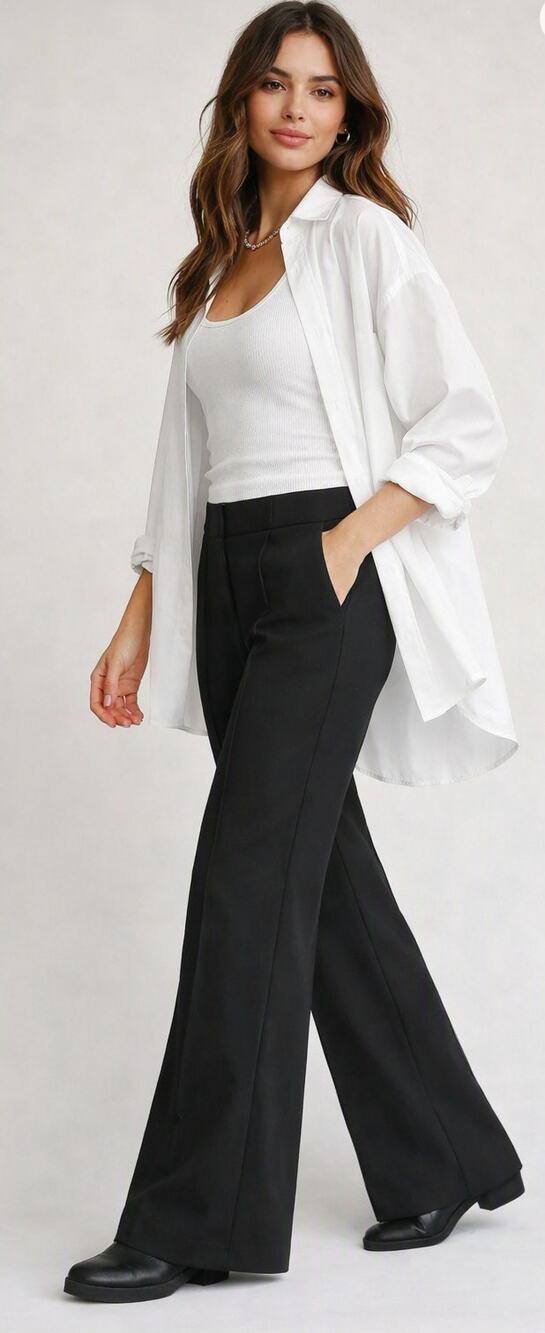 Womens Free People Knit Black Pants Wide Leg Size Large Pull-On Stretch
